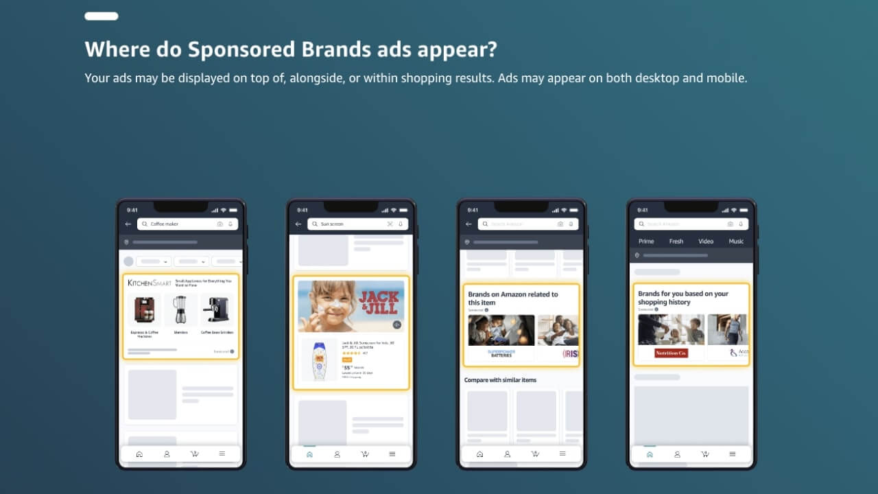 Examples of where Amazon Sponsored Brands appear alongside shopping results.