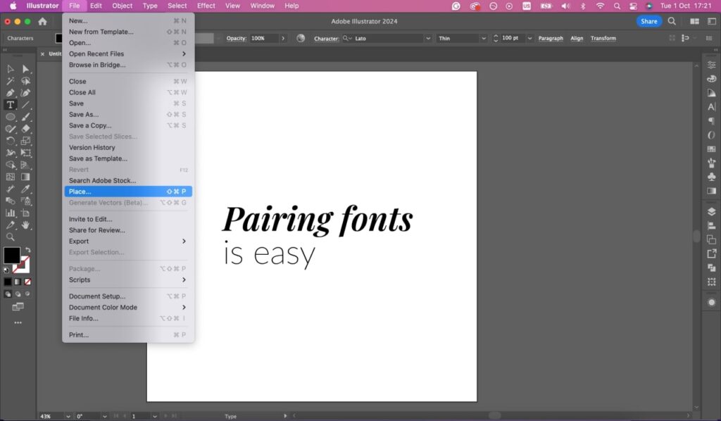 Importing images and graphics Adobe Illustrator external file placement tab.