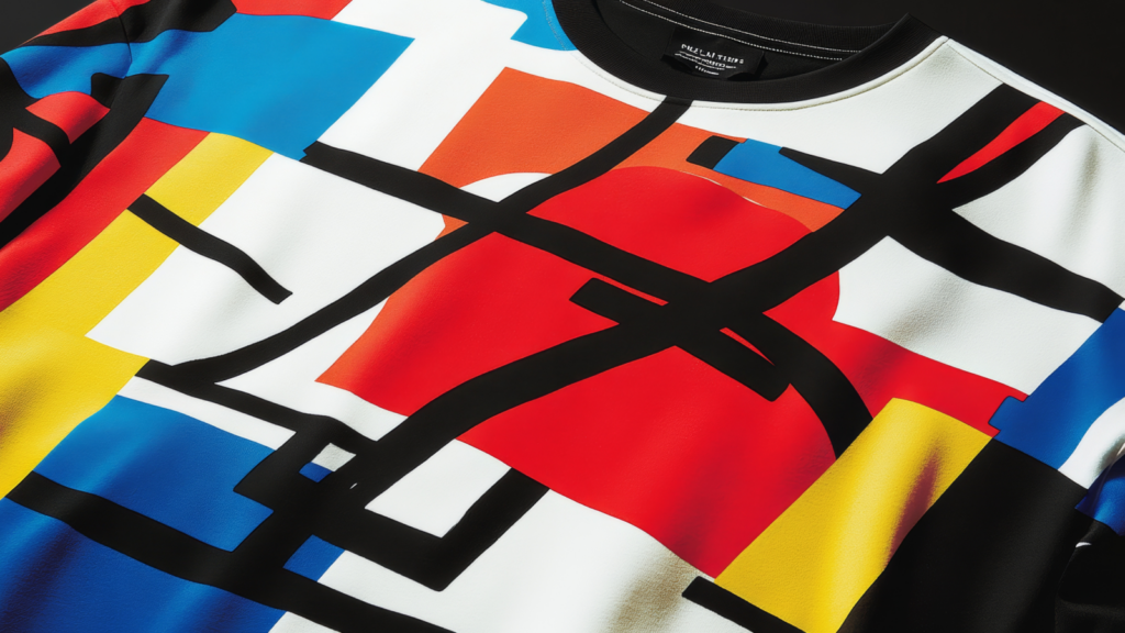 Why sell all over print shirts A vibrant custom all-over-print t-shirt featuring a colorful abstract design.